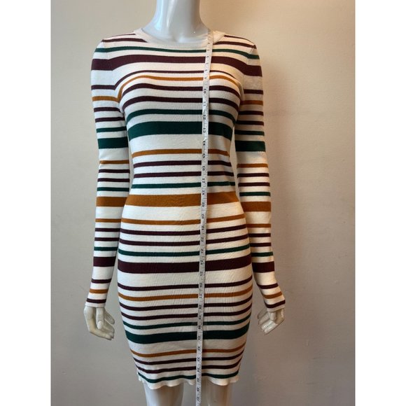 Forever 21 Womens Striped Sweater Dress Long Sleeve Crew Neck White Brown Size L - Picture 5 of 9